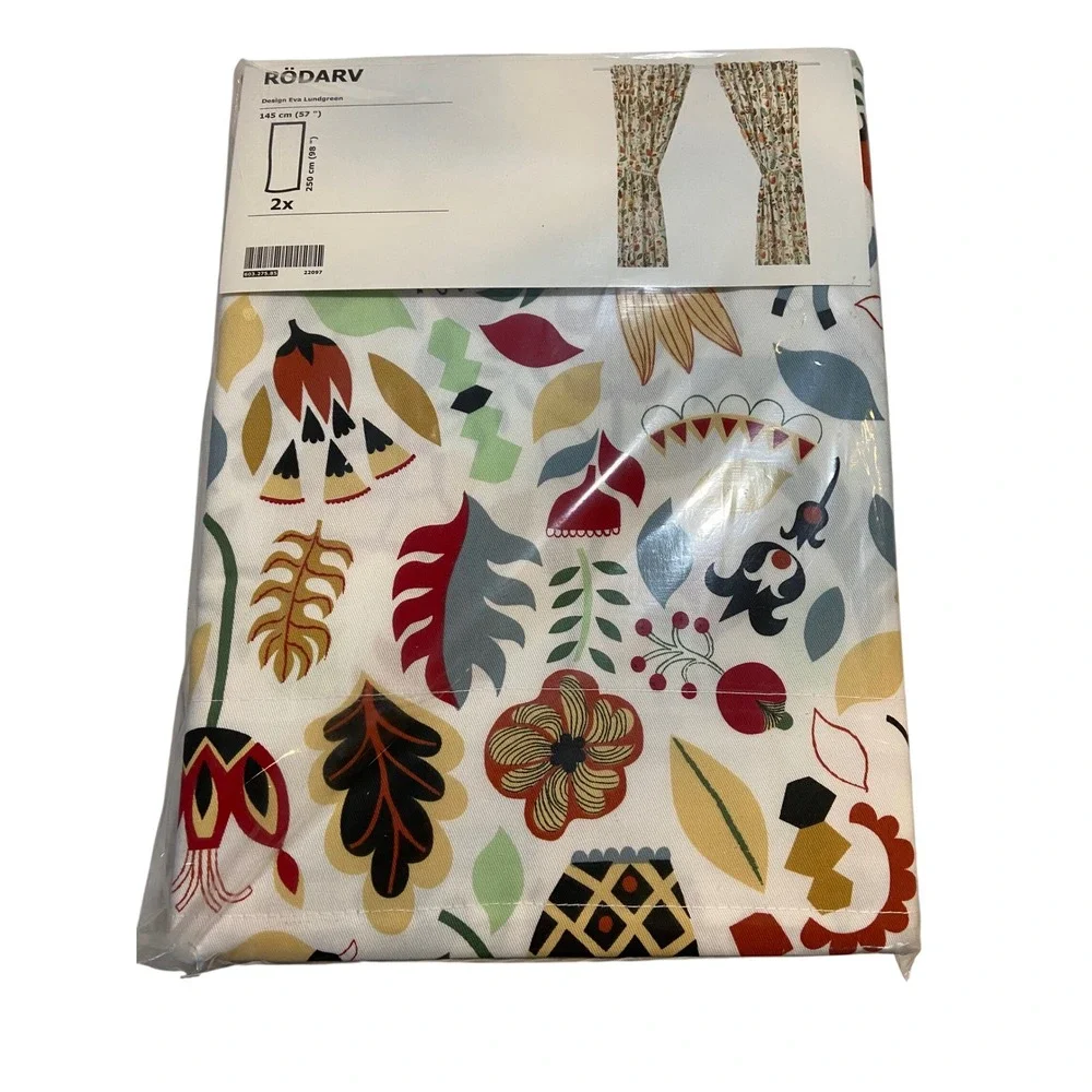 IKEA Rodarv Floral Curtains 2 Panels 57x98 Multicolor Eva Lundgreen Folk art